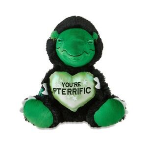 Valentine's Day Black and Green Sitting Dinosaur Plush, 10 in, by Way To Celebra